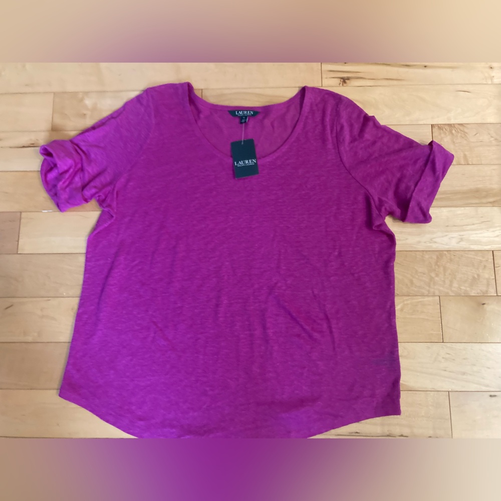 Ralph Lauren Linen Pink and Purple Relaxed Short Sleeve T-Shirt